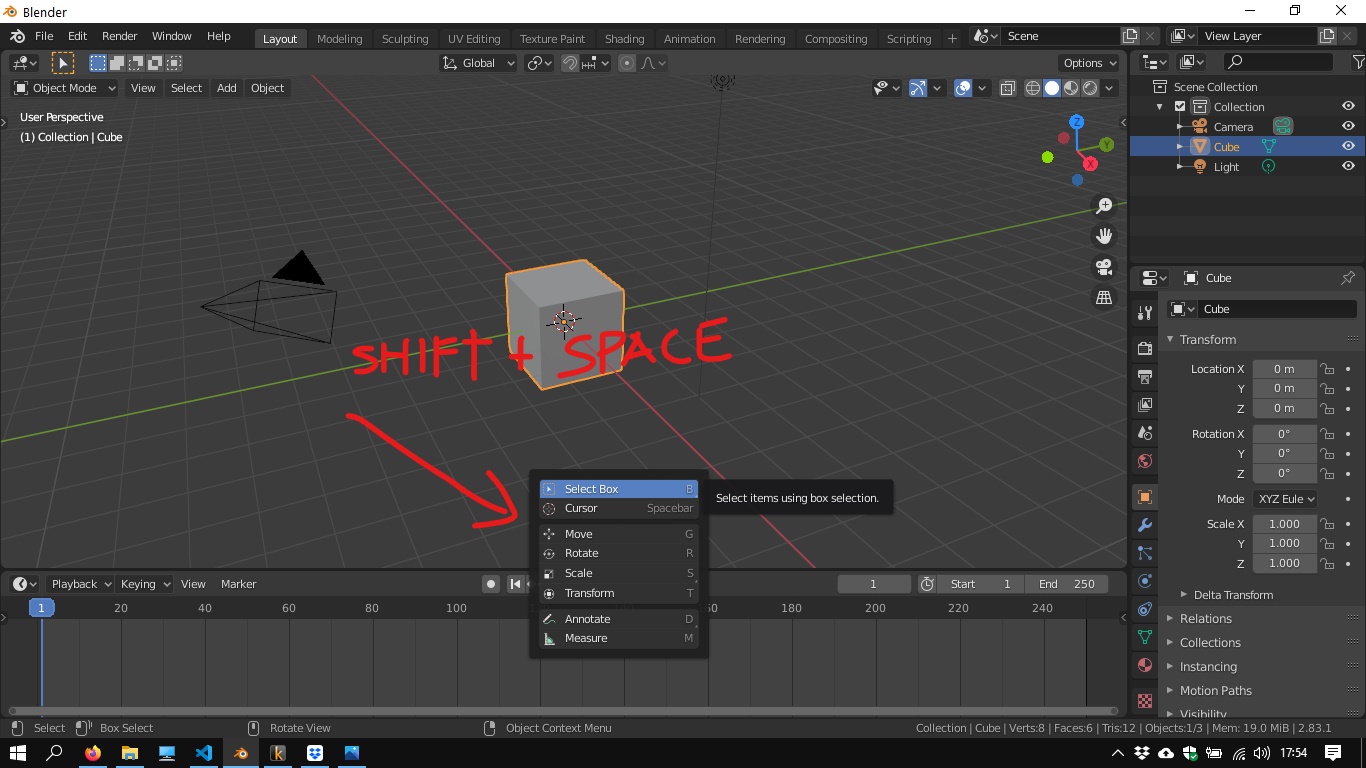 shift+space