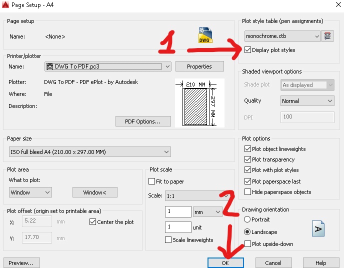 Ativando visualização de configurações de plotagem